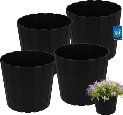 Produktbild von KOTARBAU® 4er Set Blumentopf Pflanzkübel ⌀ 20 cm H: 18 cm Anthrazit Kunststoff Pflanztopf für Zimmerplanzen Blumentöpfe Groß Außen Übertopf Balkon Dekorativ