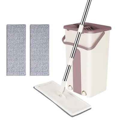 Produktbild von Mikrofasermopp mit Eimer Flach Mopp mit 2 Wiederverwendbare Tuch Bodenreinigung Khaki