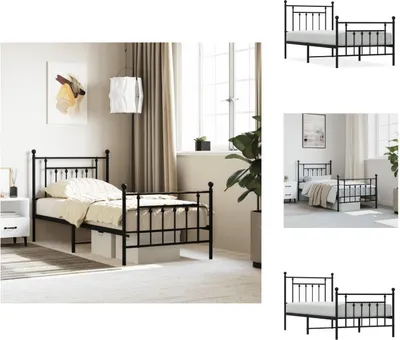 Produktbild von vidaXL Bettgestell mit Kopf- und Fußteil Metall Schwarz 90x190 cm -  Betten & Bettgestelle