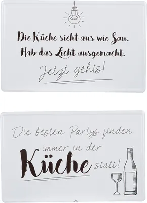 Image de Gilde Schild, rechteckig, "Küche", Spruch, Metall, weiß, VE 6, 2fach sortiert, B. 30 cm, H. 19 cm