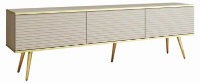 Produktbild von TV-Lowboard mit geriffelter Front MELI 175 cm Beige Gold Fernsehschrank mit 3 Klappen, Wohnzimmer, TV-schrank, Medienmöbel