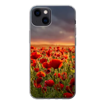 Produktbild von MuchoWow® Handyhülle Schutzhülle Hülle für iPhone 13 Sonnenuntergang über einem Feld von Mohnblumen Silikon Softcase Handy Hülle - Karteninhaber