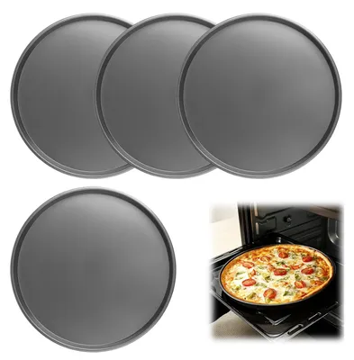Image de 4 plaques à pizza, rondes, de 28 cm de diamètre, en acier au carbone, pour pizza