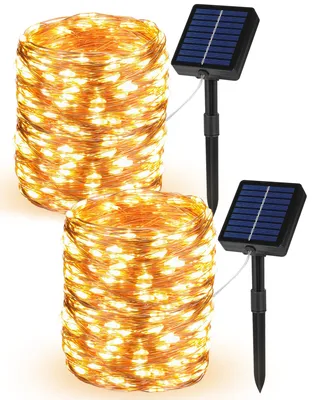 Solar-Lichterkette 20 m, 200 LEDs, 8 Modi, warmweiß, 2er-Pack