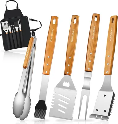 BBQ Grillwerkzeug-Set Aus Edelstahl – Mit Holzgriff, Inkl. Zange, Spatel & Gabel