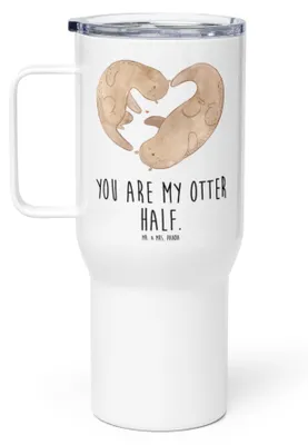Produktbild von Mr. & Mrs. Panda thermosbecher Otter Herz - Weiß - Geschenk, Liebe, Hochzeitstag, Kaffee-Thermobecher, Edelstahlbecher, Thermobecher, Isolierbecher, Kaffee-to-go-Becher