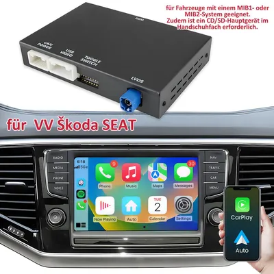 Image de Module d'interface MIB1 / MIB2 pour l'installation de CarPlay sans fil et Android Auto, compatible avec les véhicules Volkswagen, Skoda et Seat. Conserve l'écran d'origine, les commandes au volant et la caméra de recul