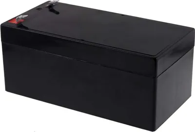 A black battery is shown against a white background.