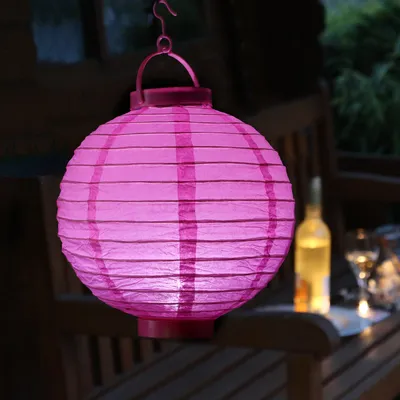 Produktbild von LED Lampion - kaltweiße LED - D: 20cm - Montagehaken - Batteriebetrieb - pink