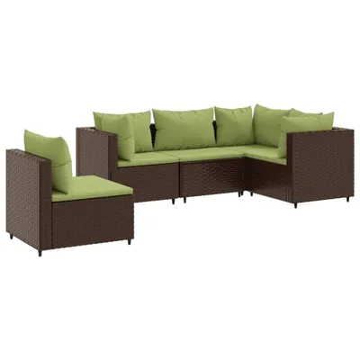 Produktbild von vidaXL 5-tlg. Garten-Lounge-Set mit Kissen Braun Poly Rattan