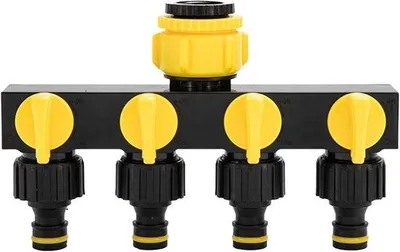 Image de Robinet à quatre voies avec répartiteur pour tuyau d'arrosage - Robinet 1/2" et 3/4" - Arroseurs d'extérieur et d'intérieur - Très résistant