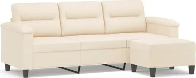 Produktbild von vidaXL 3-Sitzer-Sofa mit Hocker Beige 180 cm Mikrofasergewebe