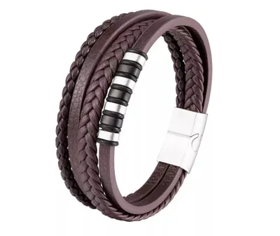 Produktbild von Armband Herren Leder Edelstahl Magnetverschluss Braun Silber Schwarz