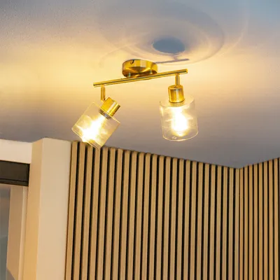 Produktbild von QAZQA - Art Deco Deckenstrahler Gold I Messing mit Glas 2-flammig-flammig verstellbar - Laura I Wohnzimmer I Schlafzimmer - Länglich - LED geeignet E27