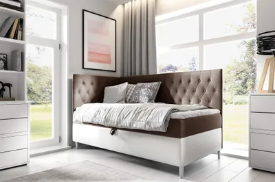 Produktbild von Boxspringbett Gästebett Kinderbett FINJA Nr.3 90x200cm Weiss-Braun Seite Links