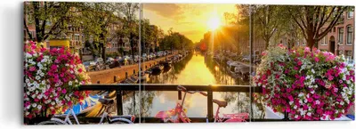 Produktbild von Bild auf Leinwand - Leinwandbild - Bikes Kanal Amsterdam Architektur - 120x40cm - Wand Bild - Wanddeko - Leinwanddruck - Bilder - Kunstdruck - Leinwand bilder - Wandkunst - CA120x40-3081