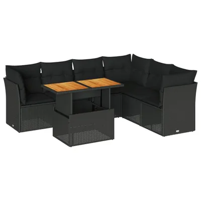 Produktbild von vidaXL 7-tlg. Garten-Sofagarnitur mit Kissen Schwarz Poly Rattan
