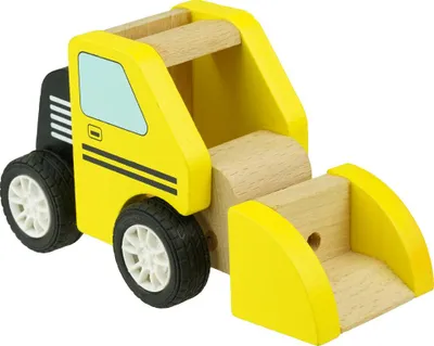 Produktbild von Holz Spielzeugbagger Gelb für Kinder, mit Gummirädern und ungiftigen Farben, keine scharfen Kanten
