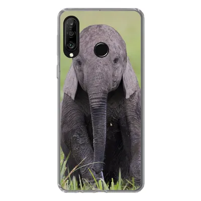 Produktbild von MuchoWow® Handyhülle Schutzhülle Hülle für Huawei P30 Lite Elefant - Baby - Tiere - Gras - Natur Silikon Softcase Handy Hülle - Handyhülle