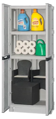 Produktbild von Mehrzweckschrank für den Außen und Innenbereich, 1 türiges Schrank und 3 Polypropylen Regale, 100%  Italy, 70x39h172 cm, hellgraue Farbe