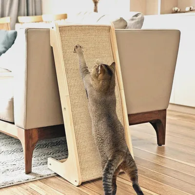 Produktbild von Kratzbrett Katze, 68 cm Hohe L-förmiger Sisal Kratzsäule, Dual-Use Kratzpads für Katzen, Katzenkratzbrett für Wand und Ecke (Mit Katzenminze, Mausspielzeug)