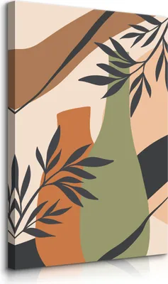 Produktbild von Muralo Leinwandbild Canvas für Wohnzimmer BLÄTTER Krüge Abstraktion Boho Stil Br. 50cm x Hö. 70cm