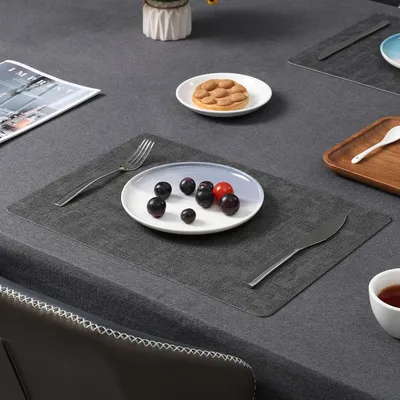 Produktbild von Tischsets, abwaschbar, aus Leder und Untersetzer, doppelseitiges Tischset, 4-teiliges Set, rutschfest, Leder, Kunstleder, Tischset (grau, gelb, 4er-Set)