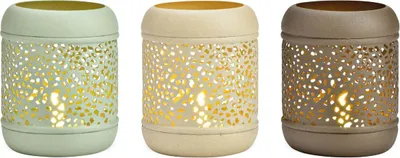 Produktbild von Moderne Boho Windlichter Metall 3er Beige, Braun, Grün, 7 x 8 cm