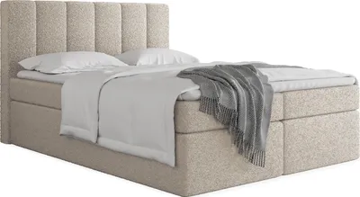 Produktbild von Boxspringbett 180x200 mit Bettkasten – Gepolstert Doppelbett mit 7-Zonen Taschenfederkern-Matratze, 5 cm Komfortschaum-Topper Inklusive – Stauraumbett mit hohem Kopfteil, Boucle Stoff – Beige