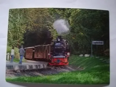 Produktbild von 3 D Ansichtskarte Dampflokomotive, Rasender Roland, Postkarte Wackelkarte Hologrammkarte, Eisenbahn Zug Lok, Insel Rügen