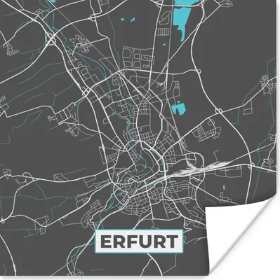 Produktbild von MuchoWow® Poster Deutschland - Blau - Erfurt - Stadtplan - Karte 50x50 cm - Wohnzimmerdekoration