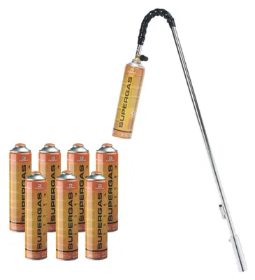 Image de Désherbeur thermique brule herbes + 8 Cartouches de gaz 330g Chalumeau à gaz polyvalent Mauvaises Herbes, Allume Barbecue KEMPER