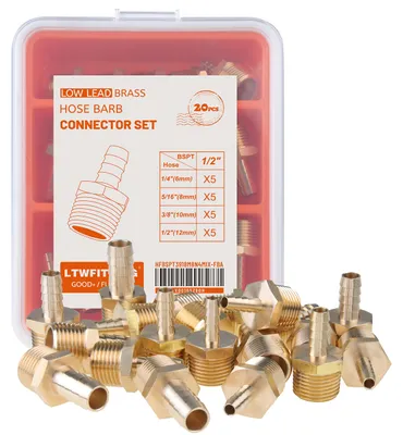Schlauchtüllen-Set 20-tlg., Messing, 1/4"–1/2", BSPT Außengewinde