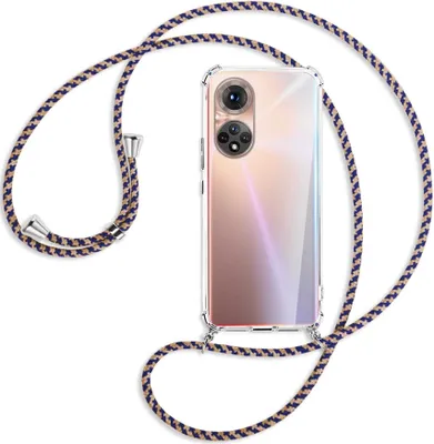 Produktbild von Handykette Backcover-Schutzhülle mit Band (Metall silberfarben) für Honor 50 (NTH-AN00) - blau+beige
