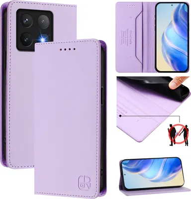 Image de Etui en cuir pour Xiaomi 14T, étui à rabat avec fentes pour cartes, portefeuille et support Violet