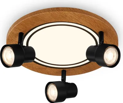 Image de Plafonnier LED, noir-couleur bois, 3xGU10+LED