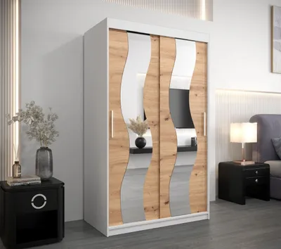 Obrázek produktu pro Šatní skříň se zrcadly MARGIT - šířka 120 cm, bílá / dub artisan