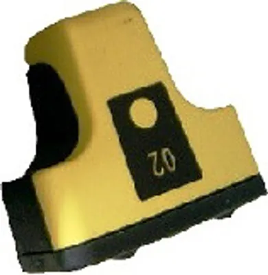A yellow and black ink cartridge with the number "02" printed on it.