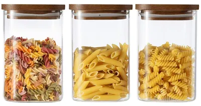 Immagine prodotto di Set di 3 contenitori per alimenti - Realizzati in vetro borosilicato con coperchio in legno di acacia, capacità 1100 ml