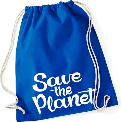 Produktbild von Huuraa Turnbeutel Save the Planet Schriftzug 12 Liter Bright Royal Baumwolle Rucksack Geschenkidee