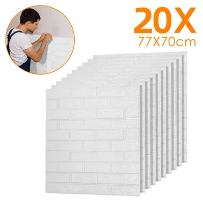 Produktbild von Ikodm 20 Stück 3D Wandsticker selbstklebend Weiß PE Schaumstoff 77x70cm für Wohnzimmer Schlafzimmer Küche Bad