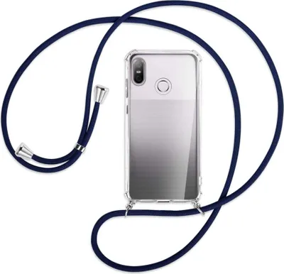 Produktbild von Handykette Backcover-Schutzhülle mit Band (Metall silberfarben) für HTC U12 life - dunkelblau