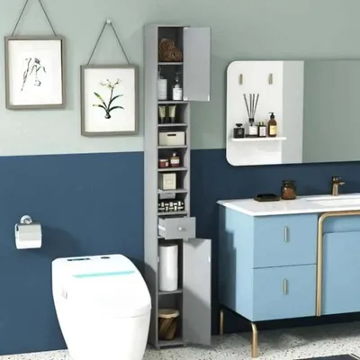 Immagine prodotto di Mobile bagno autoportante, 180 cm, con 2 ante e 1 cassetto, colore grigio