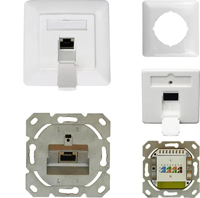 A collage of images showing different views and components of a network data socket.