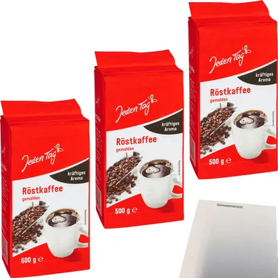 Produktbild von Jeden Tag Röstkaffee gemahlen kräftig 3er Pack (3x500g Packung) + usy Block