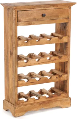 A wooden wine rack with a drawer on top, shown against a white background.