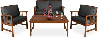 Immagine prodotto di Casaria Salotto da Giardino Atlas 4 Pz. Acacia Certificato FSC® Mobili da Esterno Lounge Antracite
