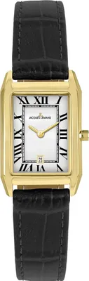 Zdjęcie produktu dla Jacques Lemans 1-2189.1P Zegarek damski kwarcowy, prostokątny, kolor czarny/złoty