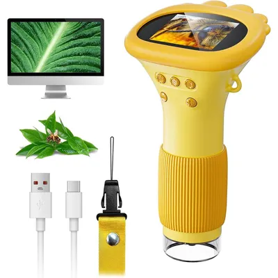 Produktbild von Digitales Kinder-Mikroskop 50–1000x Vergrößerung, 2" IPS-Bildschirm, 8 LED, USB-C, tragbar, Fotos & Videos, Kinder Lernspielzeug