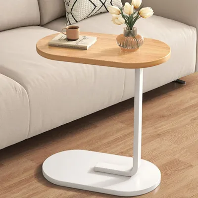 Produktbild von MODFU Beistelltisch, Sofa-Beistelltisch, Sofa-Beistelltisch mit Metallrahmen, Kaffeesnack, Couchtisch für Wohnzimmer, Schlafzimmer, Nachttisch (Oval)